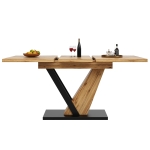 4–6 Seats Extendable Dining Table with Smart Telescopic Extension, Kitchen Table with Marbled MDF Top, 120-160L x 75W x 75.5H cm, Natural