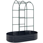 Outsunny Raised Bed with Trellis, Metal Planter Box with Gloves Garden Box 160 x 90 x 180 cm, Dark gray