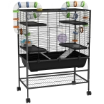 PawHut Large Hamster Cage, Gerbil Cage with Tubes, Storage Shelf, Ramps, Platforms, Running Wheel - Black