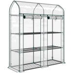 Outsunny Kleines Gewächshaus mit 3 Ebenen 2 aufrollbare Türen Stahlrahmen Kunststoffabdeckung 143x46x165 cm Transparent