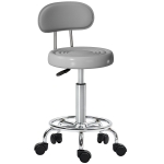 HOMCOM Tabouret roulant, tabouret pivotant et réglable avec dossier, revêtement en similicuir, repose-pieds, pour tables de coiffure, Gris
