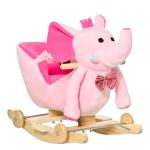 HOMCOM Animale a Dondolo a forma di Elefante con Rotelle e Cintura, in Peluche, Legno e Acciaio, 60x35x45 cm, Rosa