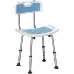 HOMCOM Cadeira de Duche para Idosos com Encosto e Altura Ajustável em 6 Níveis, Carga Máxima de 136 kg Azul Claro e Branco
