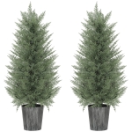 HOMCOM 90cm Artificial Cypress Trees Set of 2, UV Resistant Artificial Plants with Decorative Pot, Fake Plants for Indoor Outdoor Decor, Green
