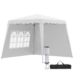 Outsunny Pop Up Gazebo with 2 Sides - Slant Legs and Carry Bag, Height Adjustable UV50+ Party Tent Event Shelter for Garden, Patio; 2.4 x 2.4m Top / 2.9 x 2.9m Base, White