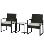 Outsunny Ensemble bistro en rotin, ensemble jardin 3 pièces avec 2 chaises, table basse, coussins amovibles crème blanche