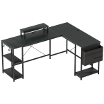 HOMCOM Wendbarer modularer Eckschreibtisch 168-240 cm im Industrie-Look - verstellbares Regal, Aufbewahrungstasche, Monitorhalter