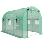 Outsunny Greenhouse 3 x 2 x 2 m Polytunnel with Roll-Up 2 Zip Doors & 6 Mesh Windows Support Bars Green