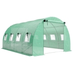 Outsunny Greenhouse approx. 4 x 3 x 2 m Polytunnel with 2 Roll-Up Zipper Doors & 8 Mesh Windows, Support Bars, Green