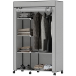 HOMCOM Armoire penderie en tissu meuble de rangement 6 roulettes tringle à vêtements et étagères ouvertes 103x43x162,5cm gris
