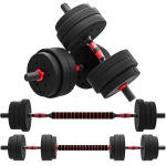 HOMCOM Kit Haltères Musculation 2-en-1, Lot de 2, 25 kg, poids réglable - Barres incluses - entraînement Musculaire & haltérophilie - HDPE Noir Rouge