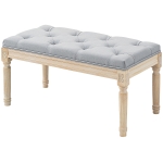 HOMCOM Banc de bout de lit rembourré en lin synthétique avec pieds en bois et assise matelassée style vintage gris clair