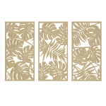 HOMCOM Set di 3 Decorazioni Murali in Legno 3D, 40 x 80 cm, Foglie Tropicali, Effetto Legno Naturale