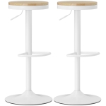 HOMCOM Bar stool 2-piece set, Height-Adjustable 360° Swivel Bar Chair with Steel Frame Footrest 38.5x38.5x60-80 cm Natural Wood+White