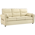 HOMCOM Sofá de 3 Plazas Tapizado en Cuero Sintético Acolchado Grueso Asiento Ancho Reposabrazos Bolsillo Montaje Rápido Beige
