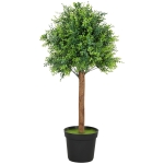 HOMCOM Decorative Artificial Plant, 90cm UV Resistant Faux Boxwood Tree with Plastic Pot and Flocking, Fake Plants for Indoor Outdoor Decor, Green