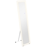 HOMCOM Full Length Mirror with LED Lights, 150x40cm Floor Mirror, Free Standing, Wall Mounted or Leaning, Full Size Body Mirror with Dimmable and 3 Colour Lighting for Bedroom, White