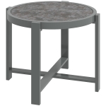 Outsunny Round Small Garden Table, 60cm Outdoor Side Table with Faux Marble Tempered Glass Top, Aluminium Frame for Garden, Patio, Balcony, Grey