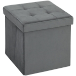 HOMCOM Foldable Ottoman Storage Box, Velvet Storage Ottoman with 37.6L Capacity, Foot Stool for Living Room, Bedroom, 38 x 38 x 38 cm, Grey