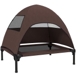 PawHut Elevated Dog Bed with Removable Canopy, Pet Bed with Storage Bag for Indoor Outdoor, for Small Medium Dogs, 76 x 61 x 71 cm, Coffee