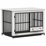 PawHut Klatka dla psów do domu z 2 drzwiami, Zamykana buda dla psów w pomieszczeniach z obrotowymi miskami, wyjmowana taca dla małych/średnich/dużych psów Biała 95 x 60 x 68,5 cm