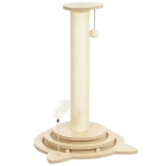 PawHut Cat Scratching Post, 69cm Cat Scratcher with Sisal Post, Interactive Track Ball Toy, Hanging Toy Ball, Feather, 4 in 1 Small Kitten Cat Scratch Post, Oak
