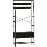 HOMCOM Wieszak na ubrania z półką na buty, 2 szuflady z materiału, garderoba z 8 haczykami, półka, wieszak na kurtki z zabezpieczeniem przeciwwypadowym, dla wejścia, korytarza, sypialni, czarny