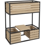 Podwyższony Grząd Ogrodowy Outsunny, Dwupoziomowa Skrzynka na Kwiaty z Półką, Grząd na Warzywa z Wnętrzem z Włókniny, Grząd ziołowy do Ogrodu, Balkonu, Jasnobrązowy, 83 x 39 x 100 cm