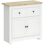 HOMCOM Sideboard Storage Cabinet with Soft Close Doors and Thick Oak Top, Modern Storage Cupboard with 2 Drawer and Adjustable Shelf, White