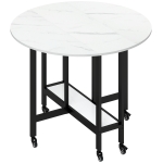 HOMCOM Folding Dining Table, Drop Leaf Table with Open Shelf, Rolling Kitchen Table for Dining Room, Small Spaces, White Marble