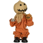 HOMCOM Dekoracja na Halloween 77cm Strach na Wróble z Czerwonymi Świecącymi Oczami, Funkcja Dźwięku, Dekoracja na Halloween z Czujnikiem Ruchu i Dźwięku, Śmiechem, Ruchomymi Ramionami i Rękami