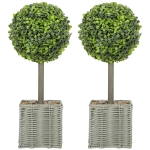 HOMCOM Set of 2 Decorative Artificial Plants, 50cm UV Resistant Faux Boxwood Topiary Balls with Woven Plastic Pot and Pebbles, Fake Plants for Indoor Outdoor Decor, Green