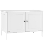 PawHut Cat Litter Box Enclosure, Elevated Design Litter Box Furniture with Double Doors and Side Entrance, Indoor Kitty House Hidden Washroom Toilet for Living Room, White