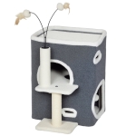 PawHut Drapak dla Kotów 58 cm, Mała Wieża z Jaskinią, 3 Pluszowe Kulki, Słupki Sisalowe, Platforma, Drapak dla Kotów, Drzewko dla Kotów, dla Kotów Średniej Wielkości, Szary