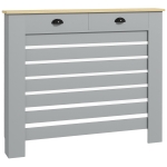 HOMCOM Copritermosifone in MDF a Doghe, Copricalorifero a Griglia con 2 Cassetti, 111x19x95.5 cm, Grigio