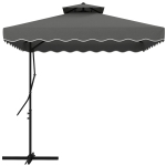 Outsunny Parasol ogrodowy, 243 x 243 cm Parasol balkonowy z ochroną UV, Parasol ogrodowy z podwójnym dachem, Krzyżowa podstawa, Parasol tarasowy z falbam, 4 belki, do ogrodu, Metal, Ciemnoszary
