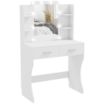 HOMCOM Dressing Table with LED Lights, Adjustable Brightness and 3 Light Colours, Modern Vanity Table with Mirror, Drawers and Open Shelves for Bedroom, White