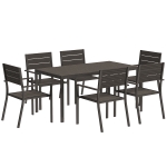 Outsunny 7 Piece Garden Furniture Set, 160 x 80 cm Rectangle Table and 6 Stackable Chairs Set, Outdoor Dining Set for Balcony, Deck, Dark Brown