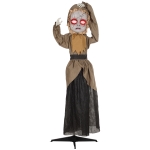 Dekoracja HOMCOM na Halloween 160 cm Martwa Lalka z Czerwonymi Oczami, Funkcja Dźwiękowa, Lalka z Aktywacją Dźwiękową Straszna dla Domu Nawiedzonego