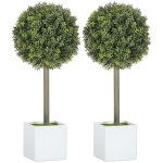 HOMCOM Set of 2 Decorative Artificial Plants, 45cm UV Resistant Faux Boxwood Topiary Balls with Plastic Pot and Flocking, Fake Plants for Indoor Outdoor Decor, Green