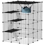 PawHut Cat Cage Indoor, DIY 4 Tier Wire Cat Enclosure with Hammock, Ramps, Doors, Jumping Platforms, Detachable Catio Indoor for 1-3 Cats, Black