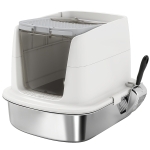 PawHut Stainless Steel Litter Box with Lid, Large Hooded Cat Litter Tray with Front-Entry and Top-Exit, Scoop, Deodoriser Bag, Non-Sticky, Odour Control and Easy Clean, White