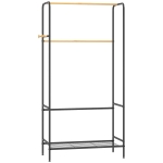 Wieszak na ubrania z 2 drążkami i półką, czarny