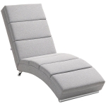 HOMCOM Indoor Chaise Lounge with High Back Support, Linen Upholstered Recliner Chair with Steel Legs and Soft Thick Padded for Living Room, Bedroom, Light Grey