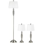HOMCOM 3-częściowy zestaw lamp podłogowych z 1 lampą podłogową, 2 lampami stołowymi, zestaw lamp stołowych z podstawą E27, do salonu, sypialni, srebrny + biały