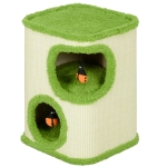 PawHut 52cm Cat Barrel Tower, 2 Story Cat Condo with Sisal Scratching Pad, Toy Ladybugs, Barrel Shaped Cat House Covered in Soft Plush, Green