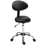 HOMCOM Height Adjustable Rolling Stool with Backrest, Salon Stool Chair with Wheels, Faux Leather Swivel Task Chair for Tattoo, Facial, Massage, Spa, Hairdressing, Black