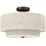 HOMCOM Modern Ceiling Light with Dual Linen Lampshades, Semi Flush LED Ceiling Light for Living Room, Bedroom, Kitchen, E14 Bulb Compatible, Cream White