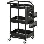 HOMCOM trolley 3-laagse keukenwagen met lades en mand voor keuken kantoor opbergwagen serveerwagen keukenplank met wielen slaapkamer woonkamer staal wit 51,5 x 32 x 75,6 cm