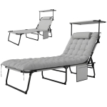 Leżak ogrodowy składany z daszkiem, materac, 120 kg